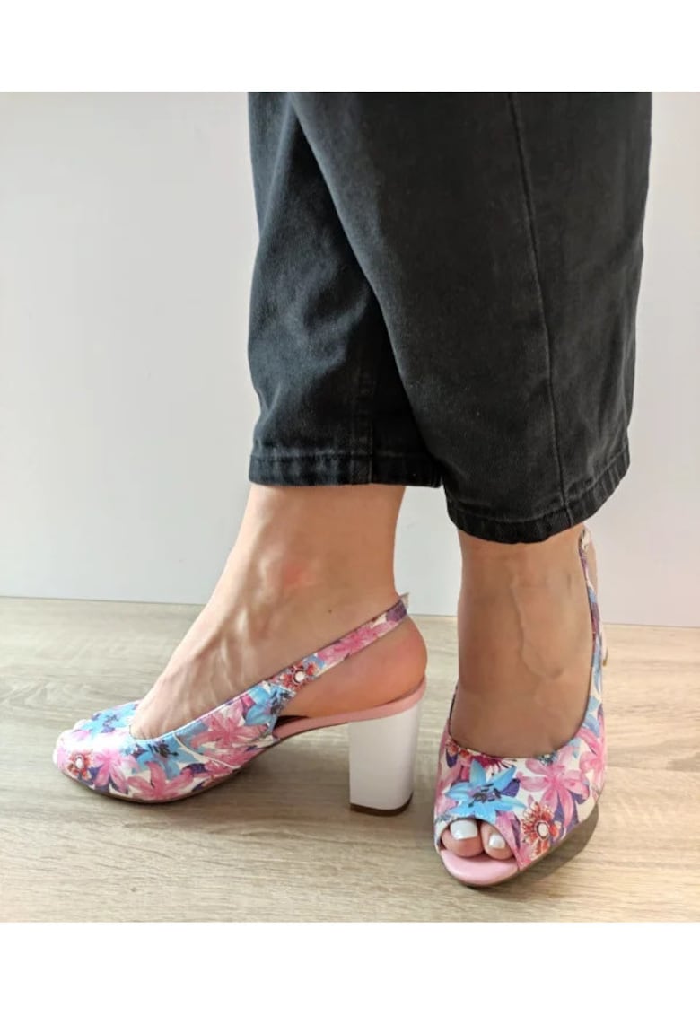 Sandale Elegante Dama 60059A 10-N Floral Roz + Bleu - Roz - Roz