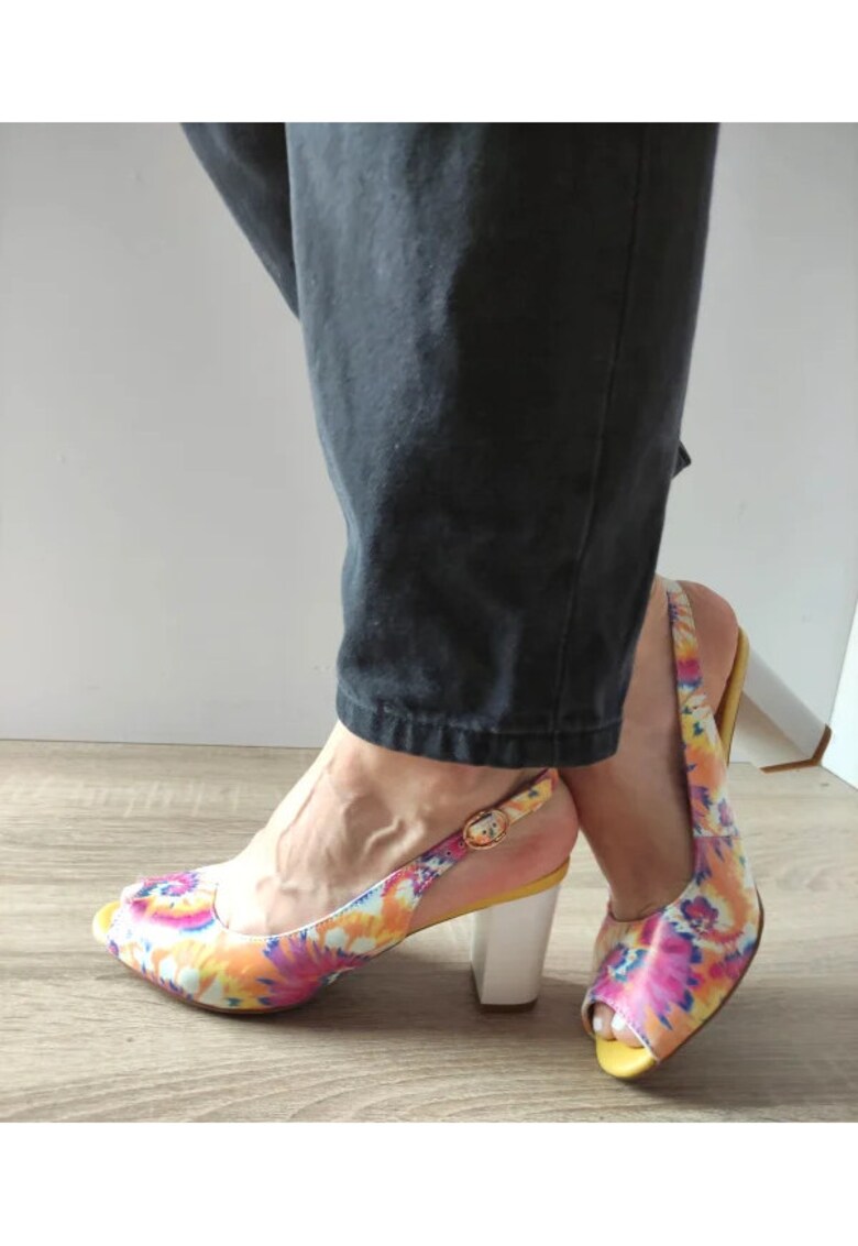 Sandale Elegante Dama 60059D 15-N Floral Roz Cu Galben - Roz - Roz