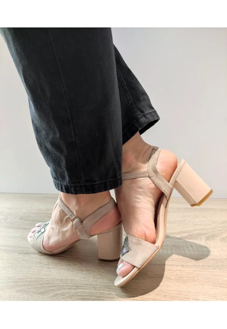 Sandale Elegante Dama 360004A 03-I Bej Velur - Bej - Bej