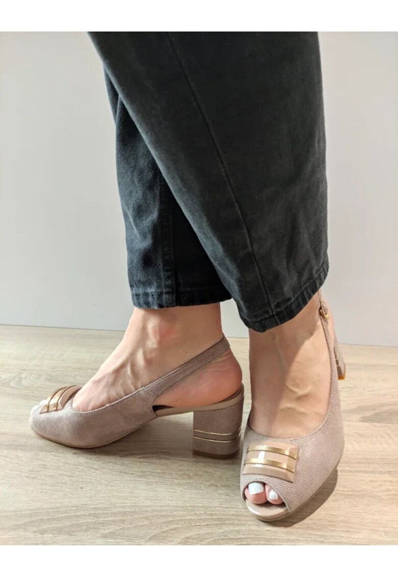 Sandale Elegante Dama 360063C 03-I Bej Velur Imprimat - Bej - Bej