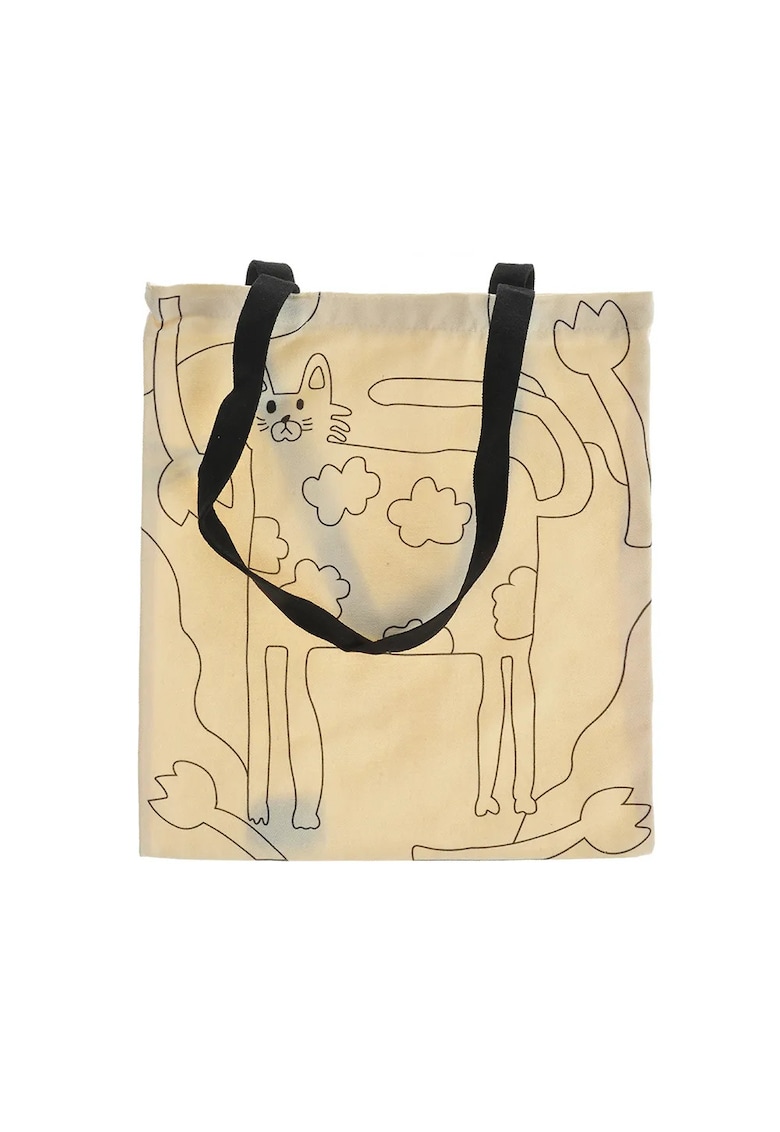 Geanta alba de umar cu imprimeu pisica