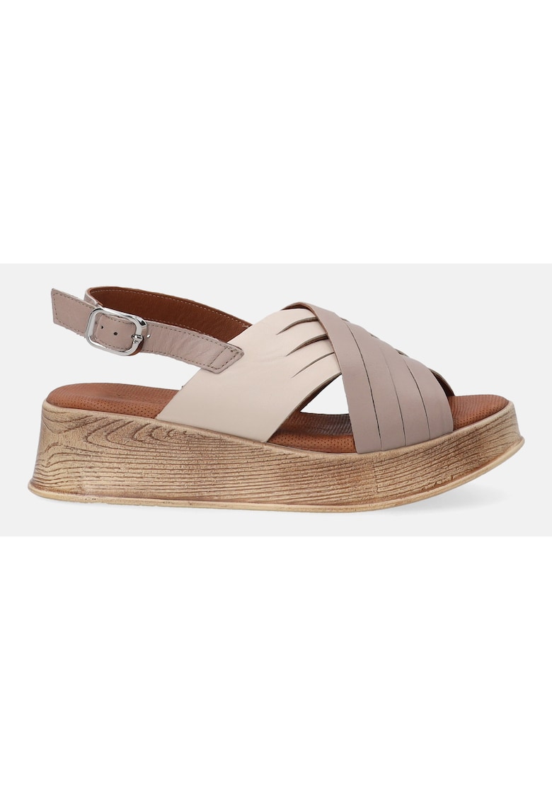 Sandale wedge din piele cuu catarama