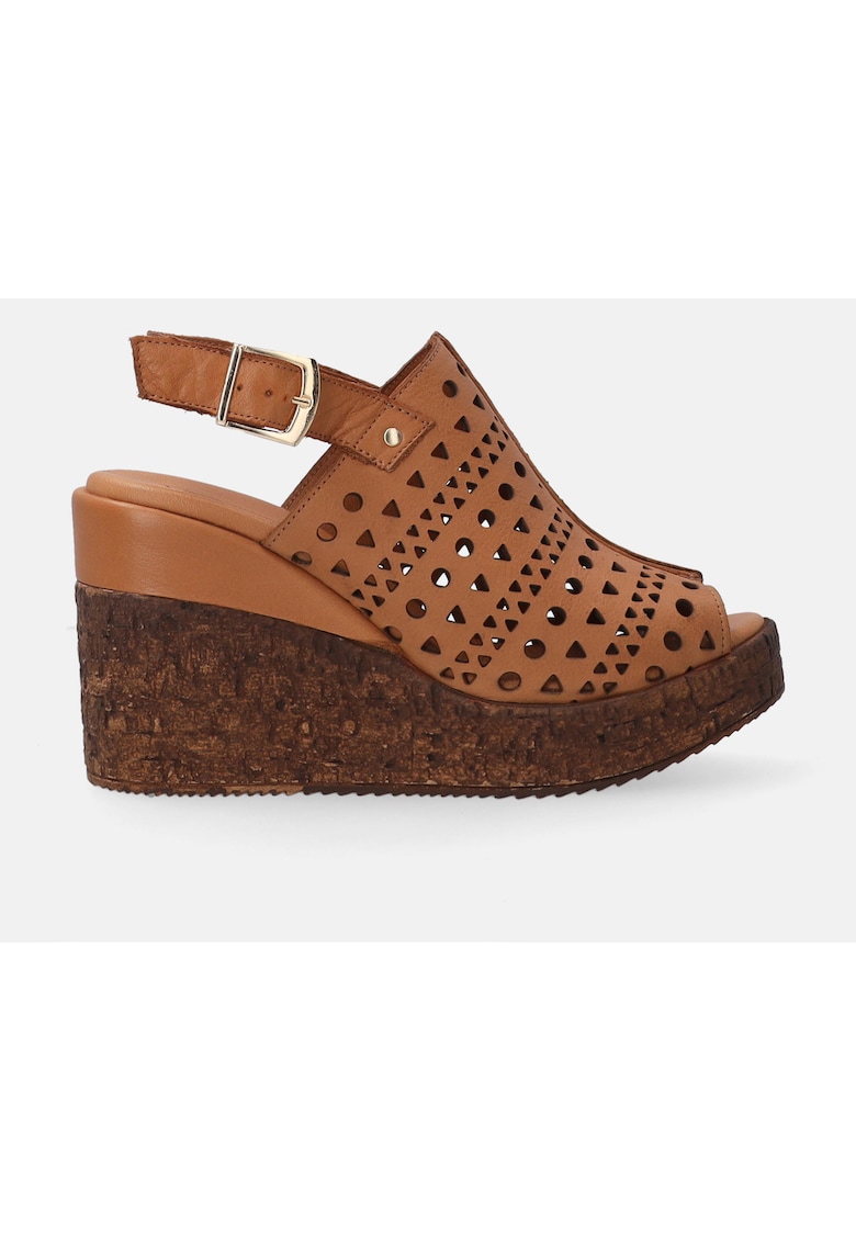 Sandale wedge de piele cu aspect ajurat