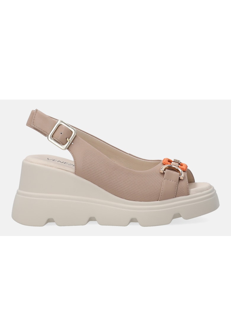 Sandale wedge din piele cu decupaj