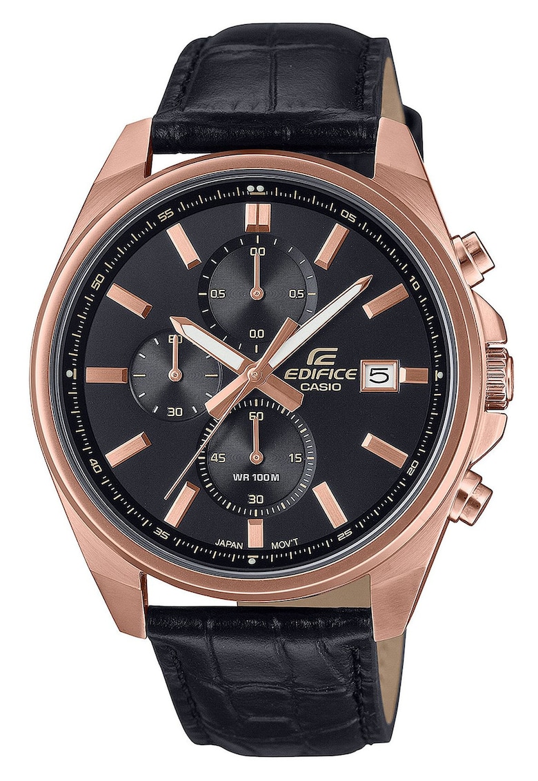 Ceas barbati  Edifice - quartz - negru - 44mm - piele naturala