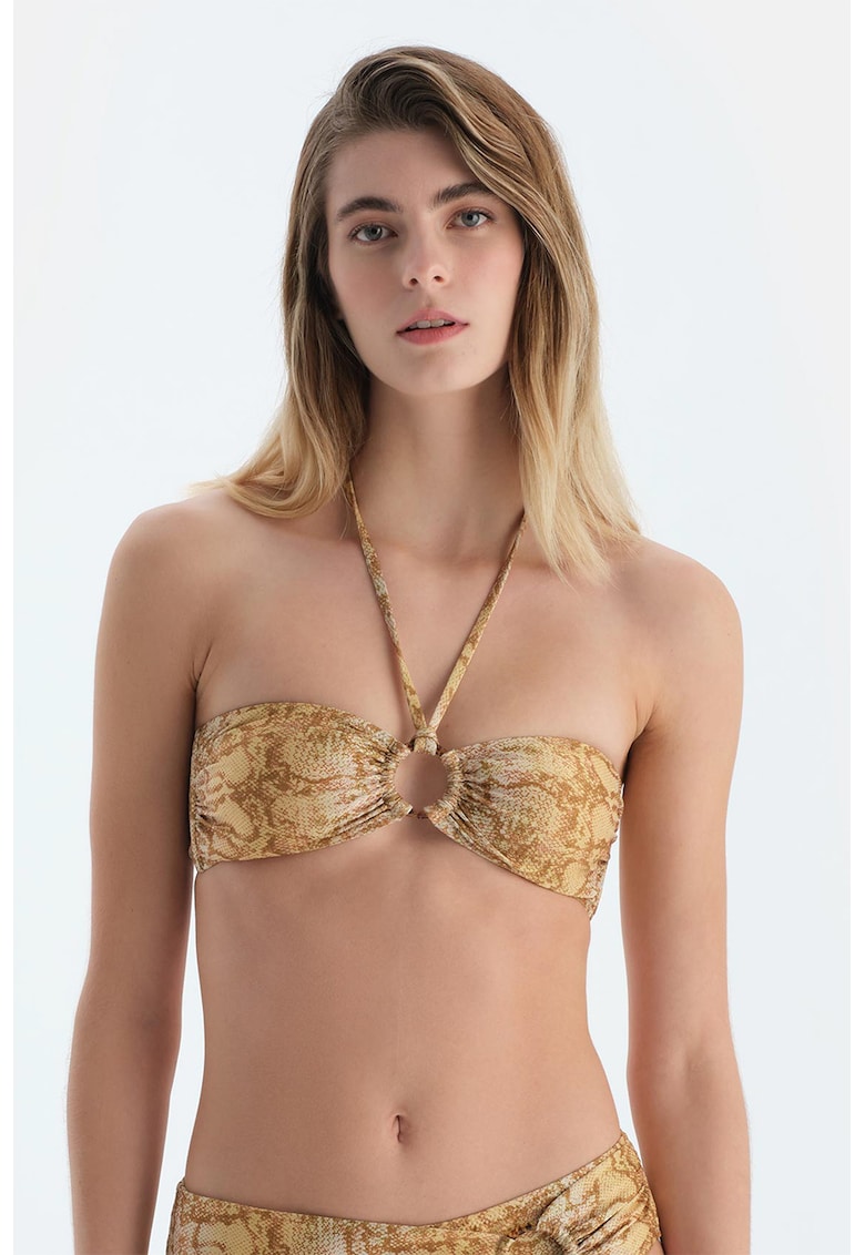 Sutien de baie cu model animal print si decolteu halter