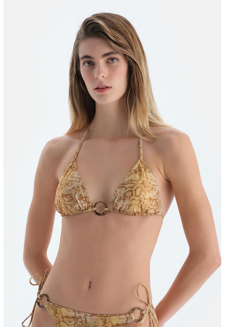 Sutien de baie cu cupe triunghiulare si model animal print
