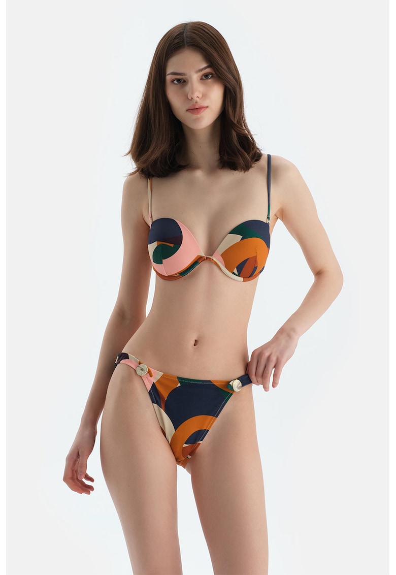 Bikini cu talie elastica si imprimeu
