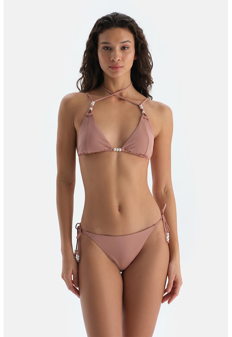 Bikini brazilian cu sireturi laterale si model uni
