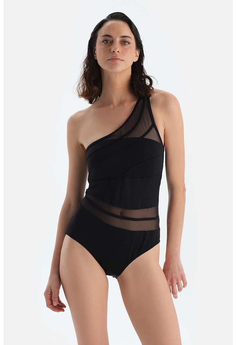 Costum de baie intreg cu segmente semitransparente