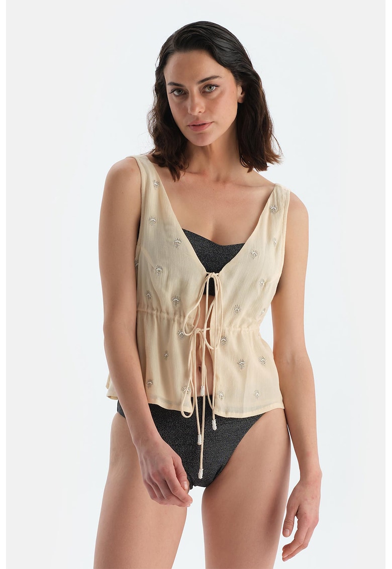 Bluza cu decolteu in V - Portocaliu pal