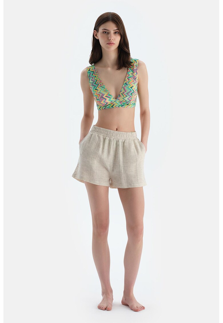 Pantaloni scurti din bumbac cu talie medie - Bej deschis