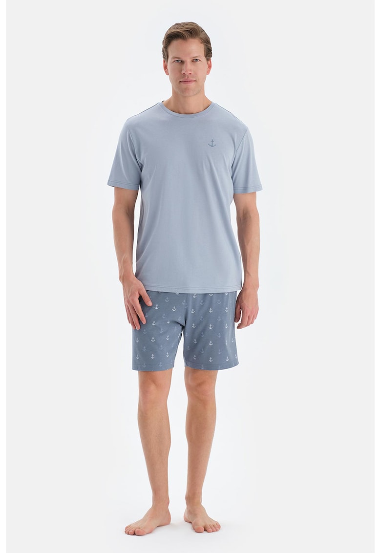 Pijama din bumbac si modal cu maneci scurte