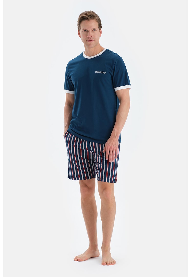 Pijama din bumbac cu maneci scurte