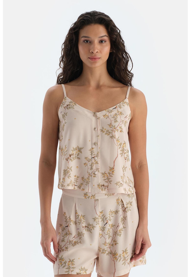 Top de pijama cu model floral si nasturi