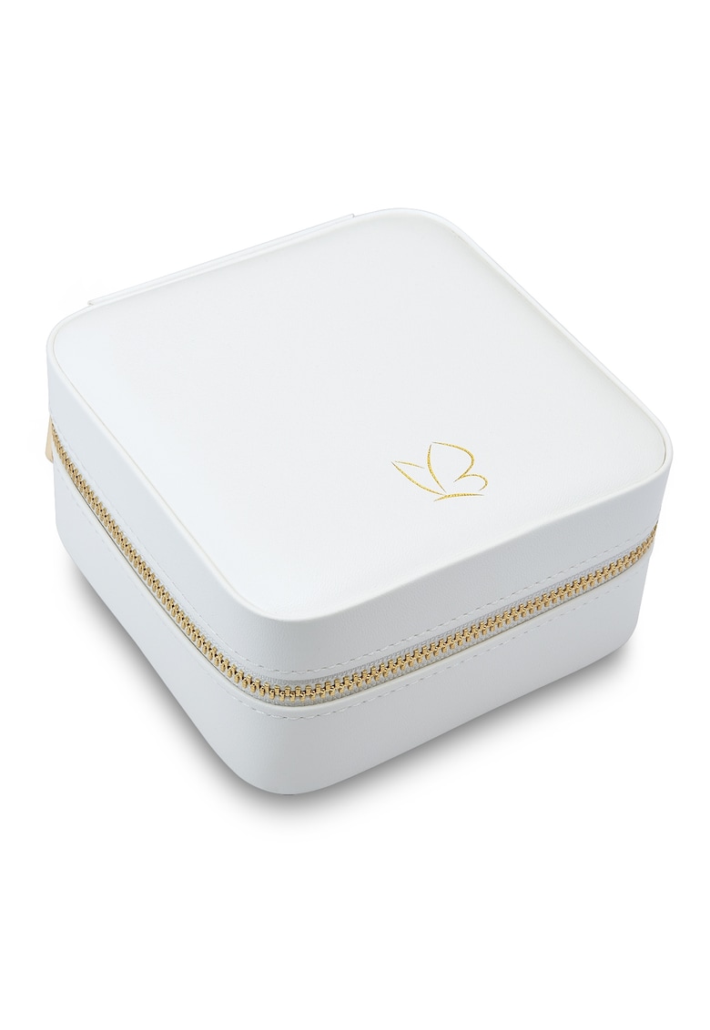 Cutie de bijuterii din piele ecologica cu fermoar - Alb