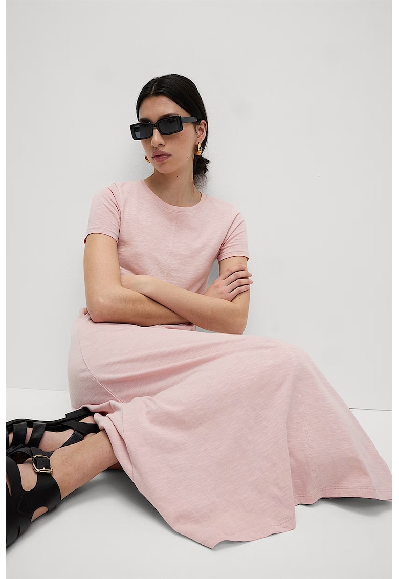 Rochie-tricou midi cu decolteu la baza gatului - Roz pastel