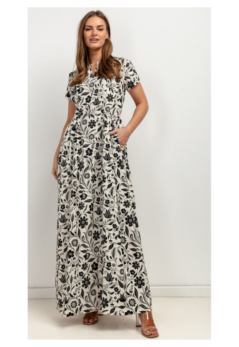 Rochie din amestec de in cu buzunare laterale