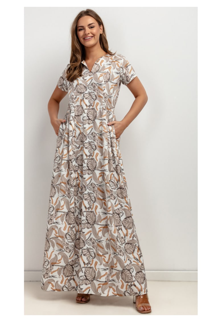 Rochie maxi din amestec de in cu buzunare laterale