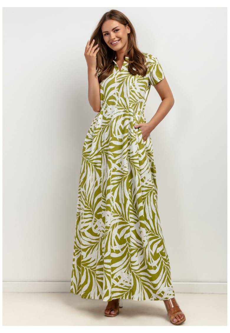 Rochie din amestec de in cu buzunare