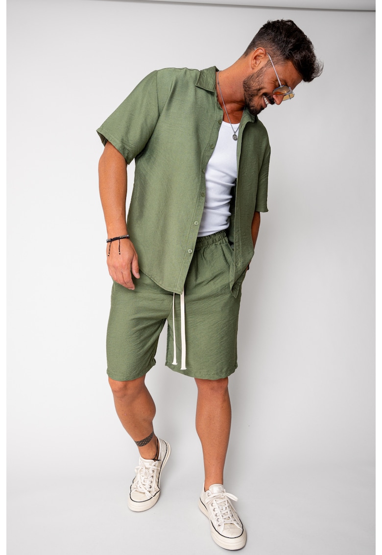 Set camasa si pantalon scurt Dark Olive 17147 - Verde masliniu inchis