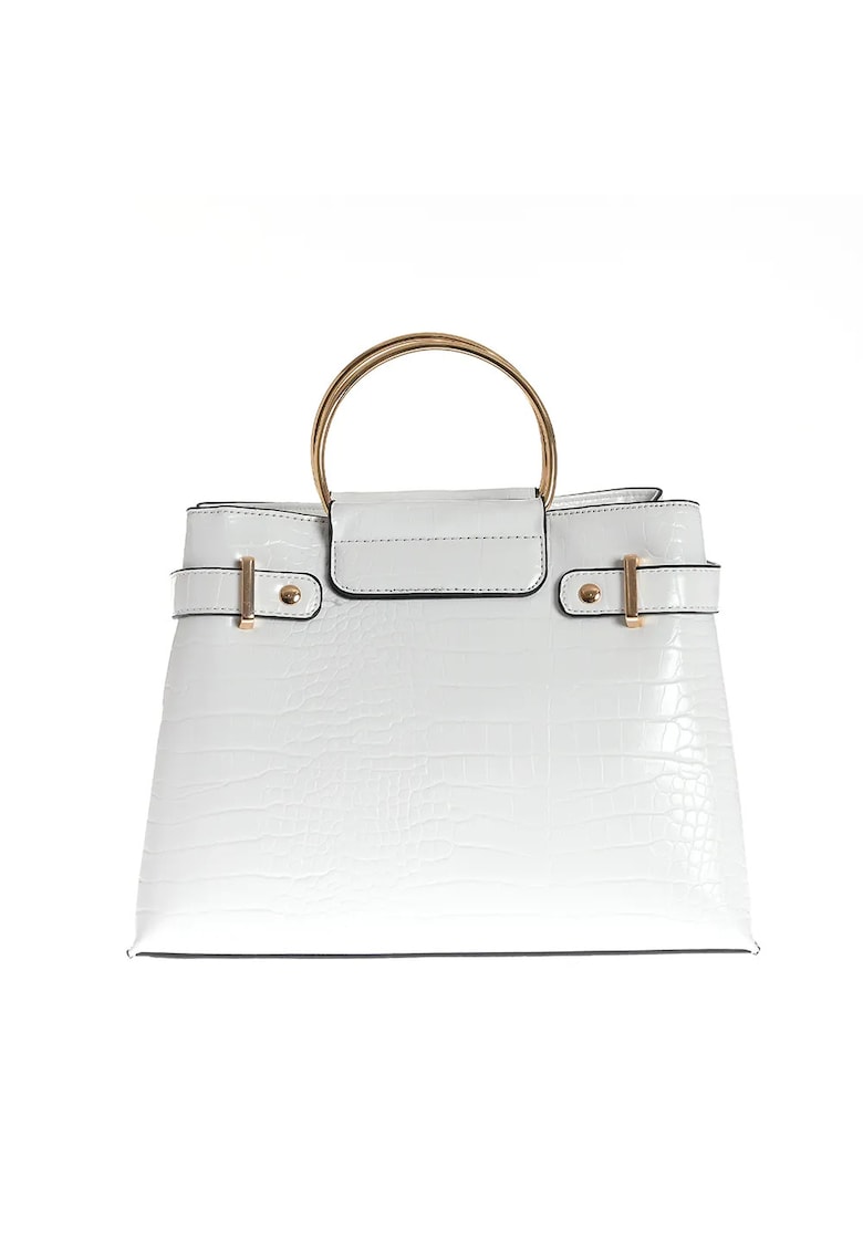 Geanta alba din piele ecologica cu manere metalice