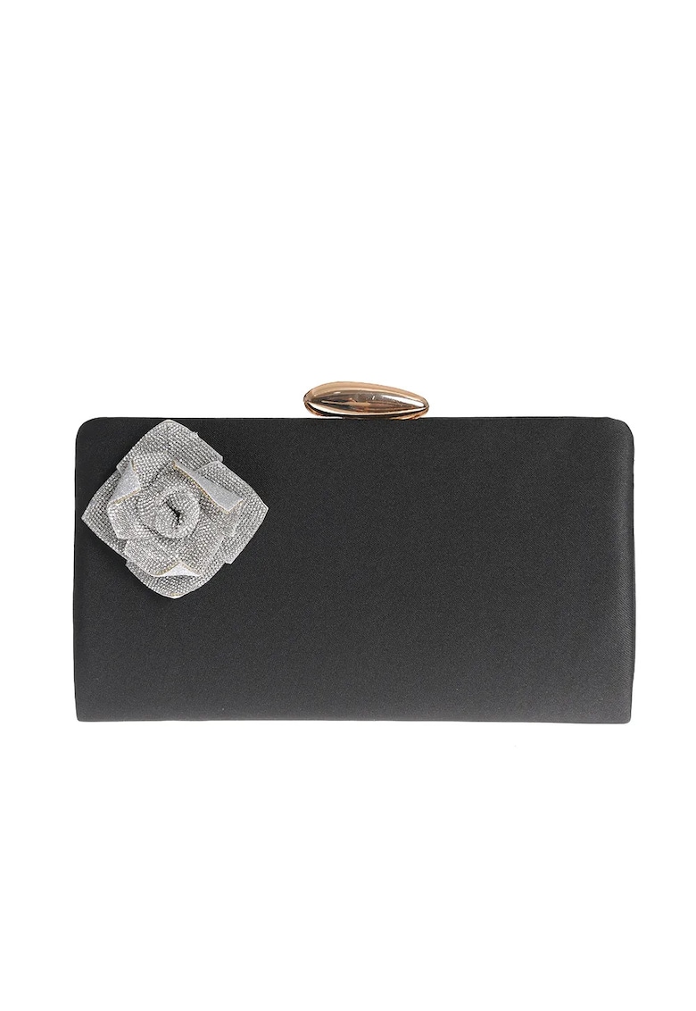 Geanta plic neagra cu trandafir argintiu