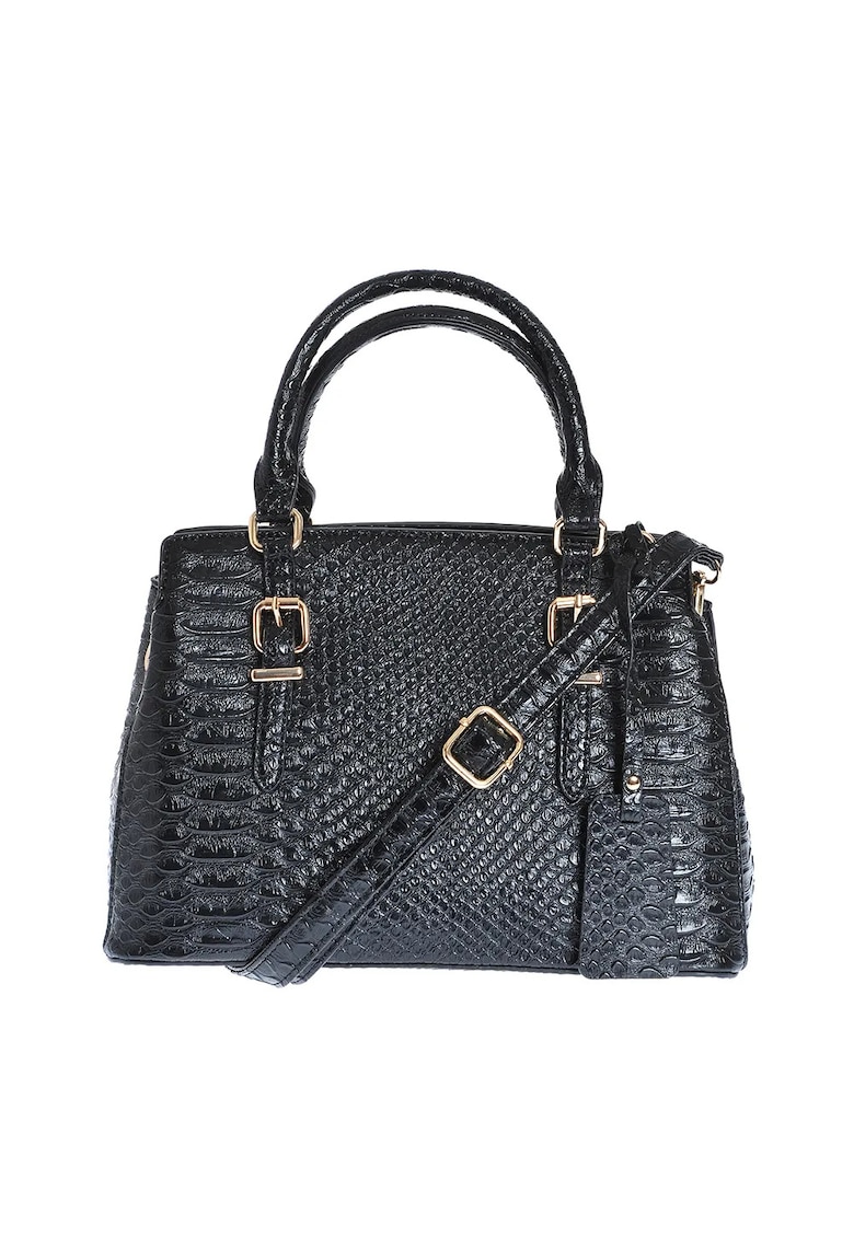 Geanta neagra cu manere fixe si aspect piele de sarpe