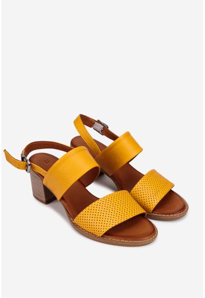 Sandale dama galbene din piele naturala cu aspect perforat