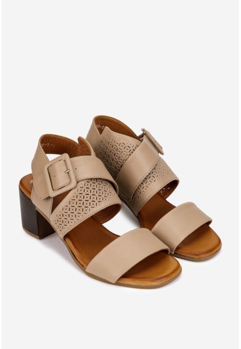Sandale dama taupe din piele cu model perforat