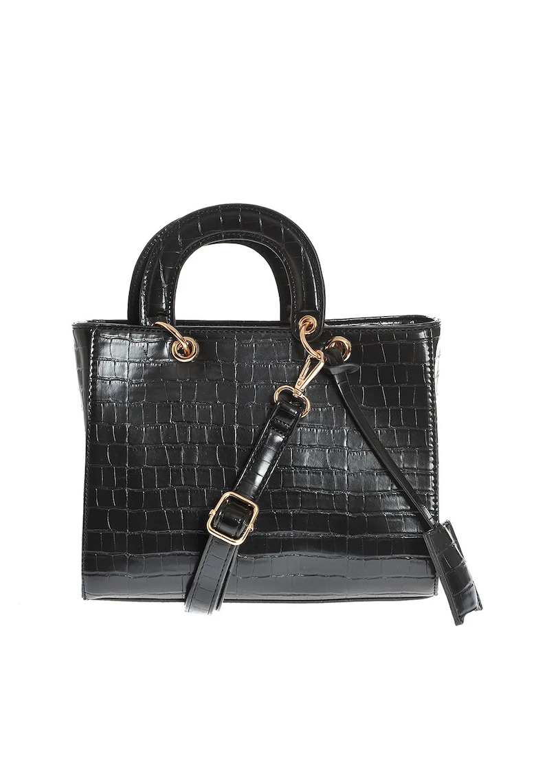 Geanta crossbody neagra cu aspect piele de sarpe -  Paris