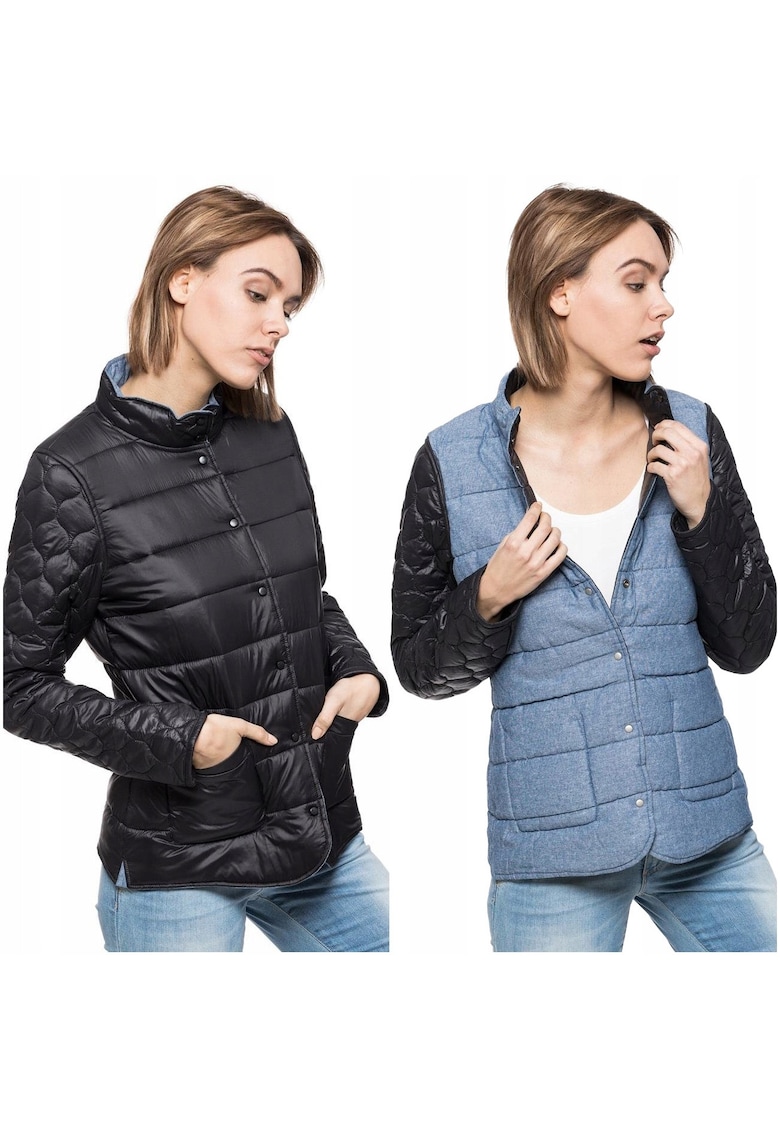 Jacheta de tranzitie pentru femei -  REVERSIBLE JACKET - Bumbac - Fara gluga - Nasturi - Albastru/Negru -