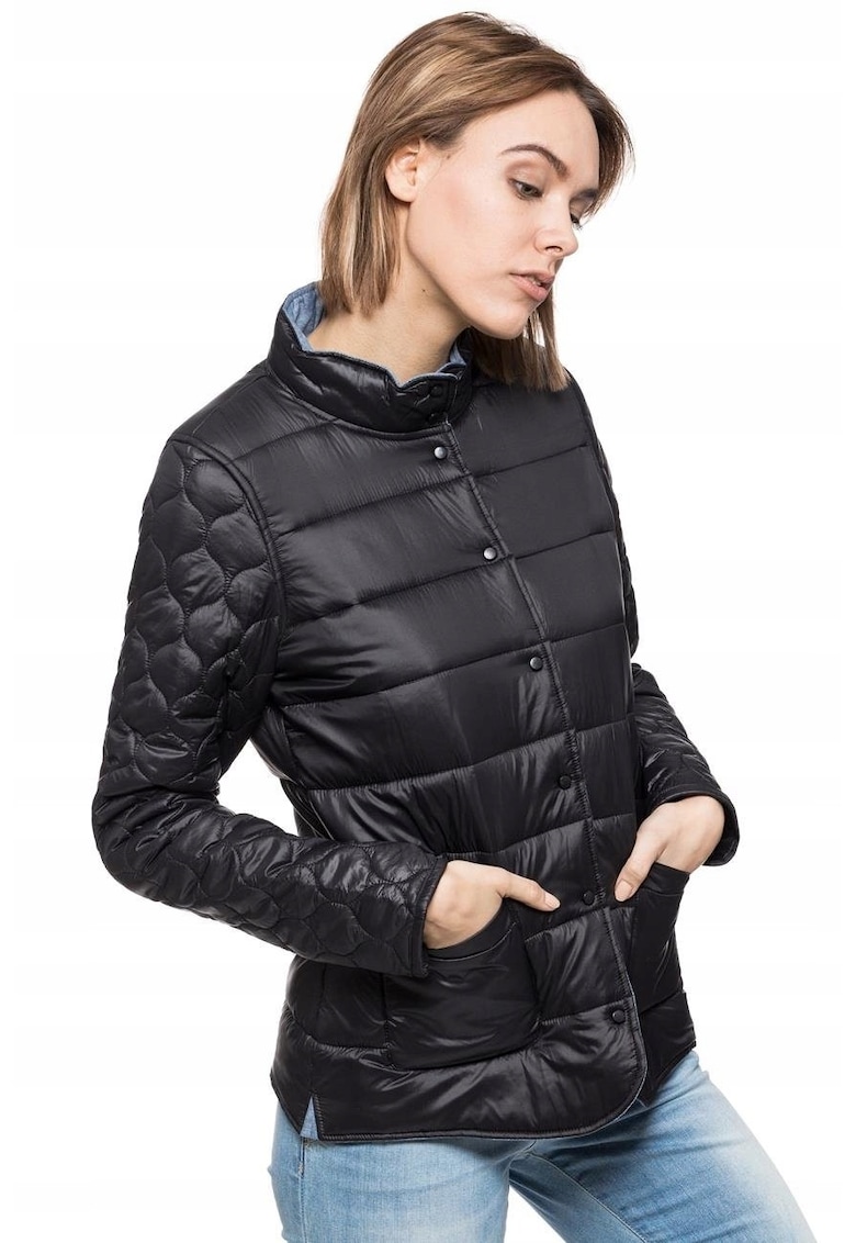 Jacheta de tranzitie pentru femei - REVERSIBLE JACKET - Bumbac - Fara gluga - Nasturi - Albastru/Negru -