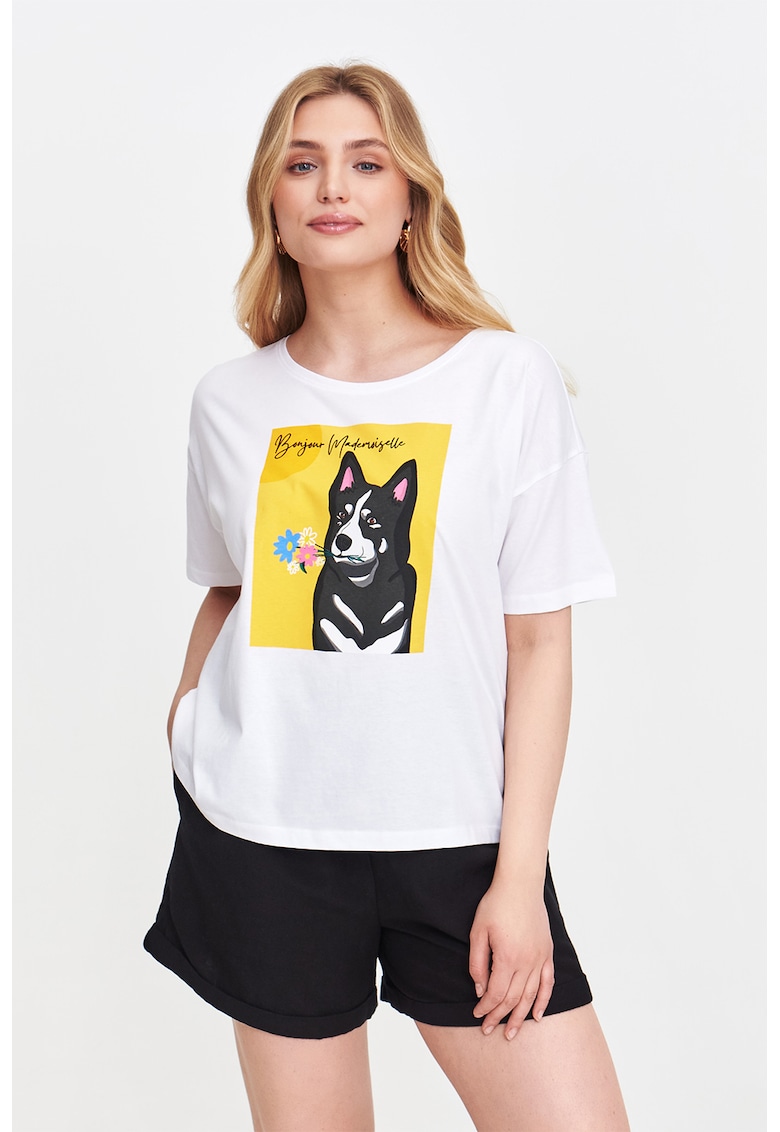 Tricou cu decolteu rotund si imprimeu grafic