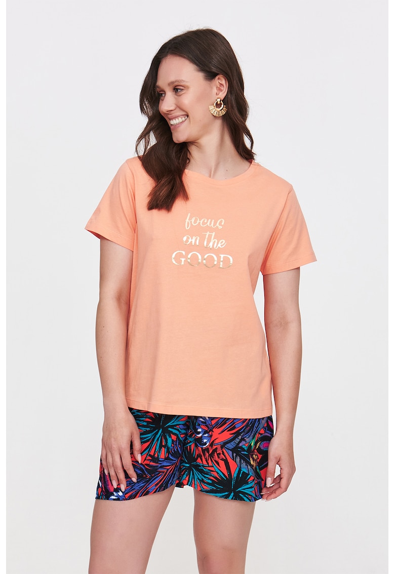 Tricou cu imprimeu text si decolteu rotund