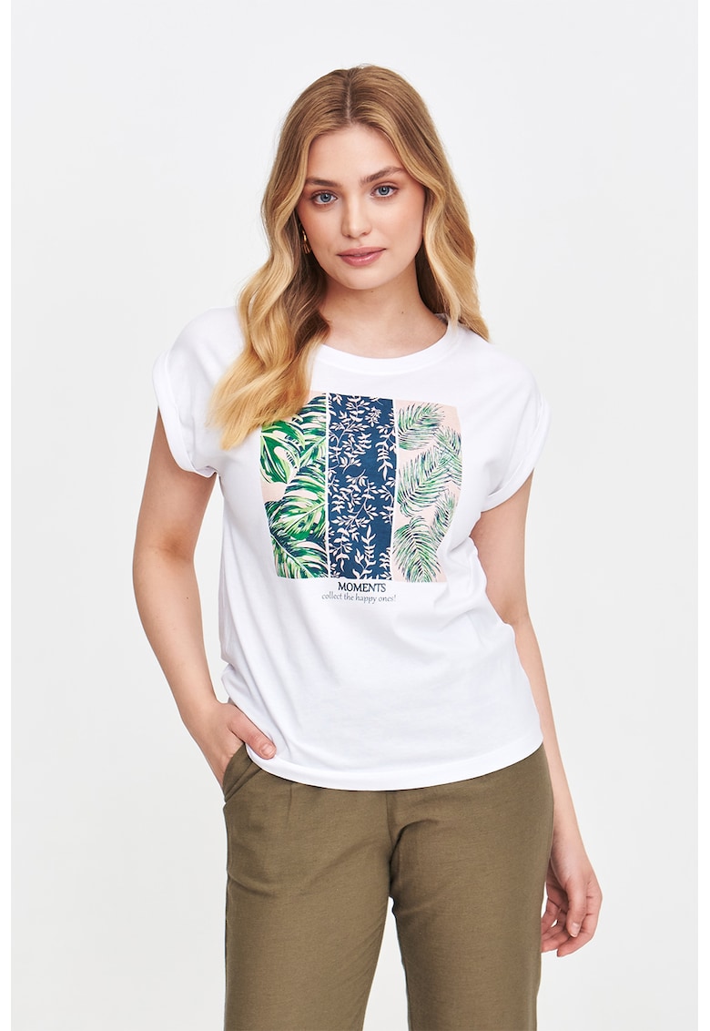 Tricou de bumbac cu imprimeu grafic - Albastru inchis/Alb optic/Verde deschis