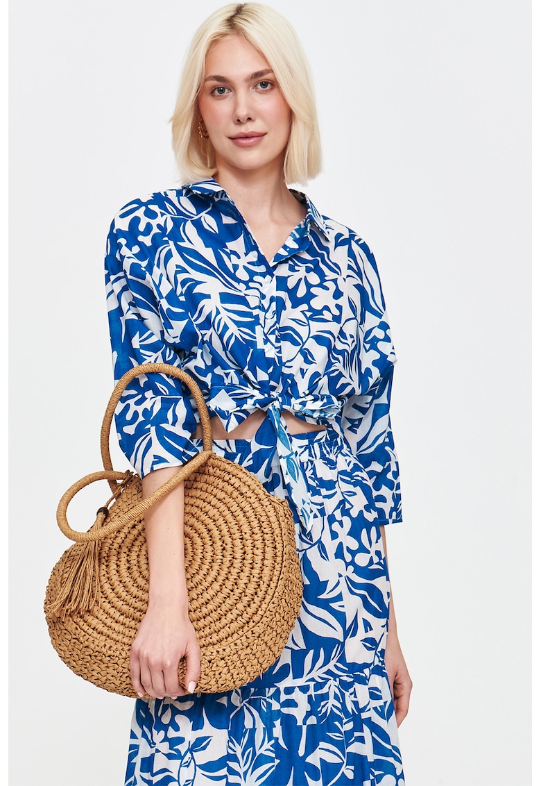 Camasa crop cu model si maneci medii Camasa crop cu model si maneci medii