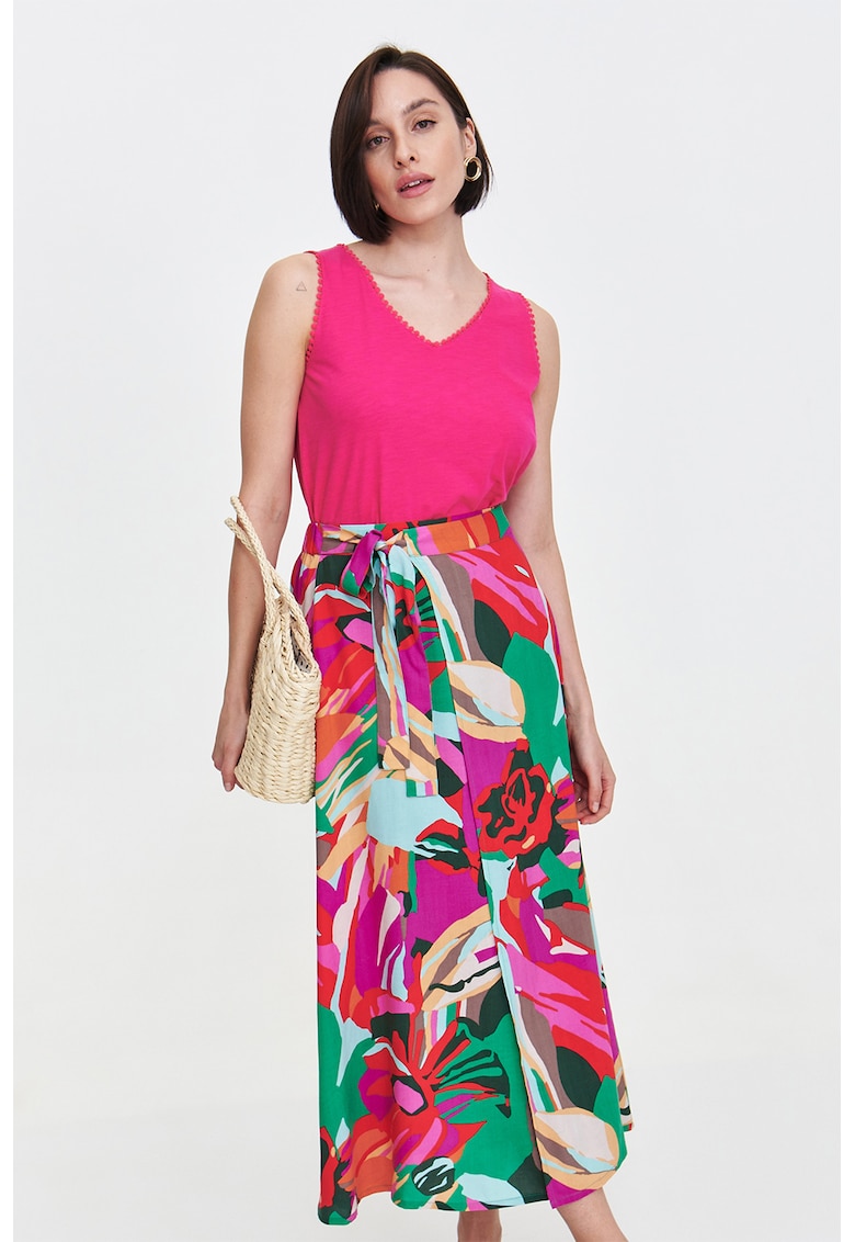 Top uni cu decolteu in V - Fucsia
