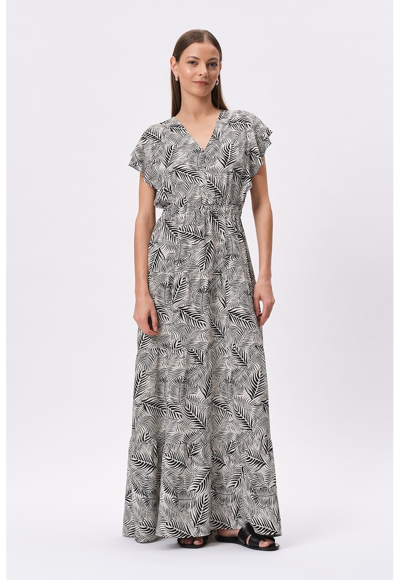 Rochie maxi cu decolteu in V si maneci tip fluture