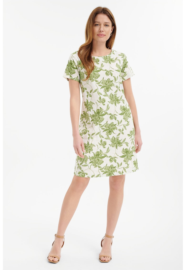 Rochie midi din amestec de in cu imprimeu