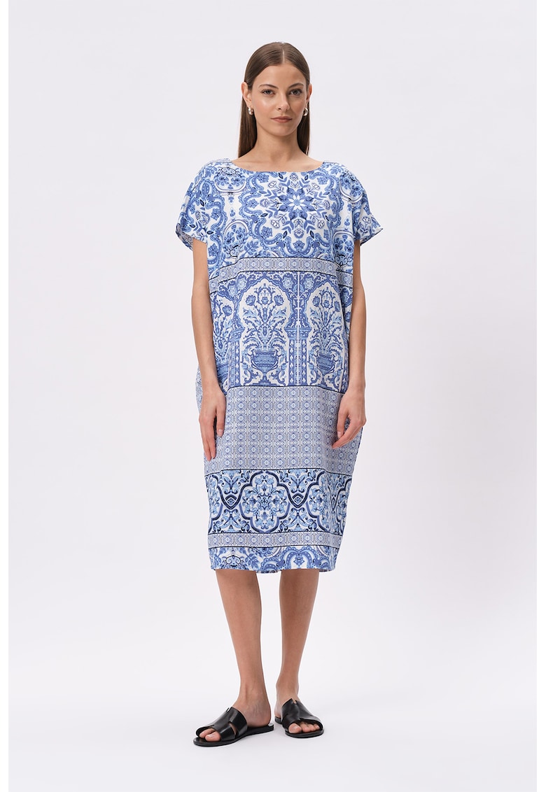 Rochie lejera din amestec de in cu imprimeu