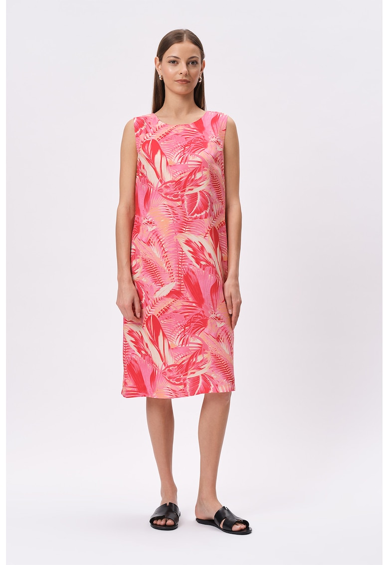 Rochie midi din amestec de in cu imprimeu