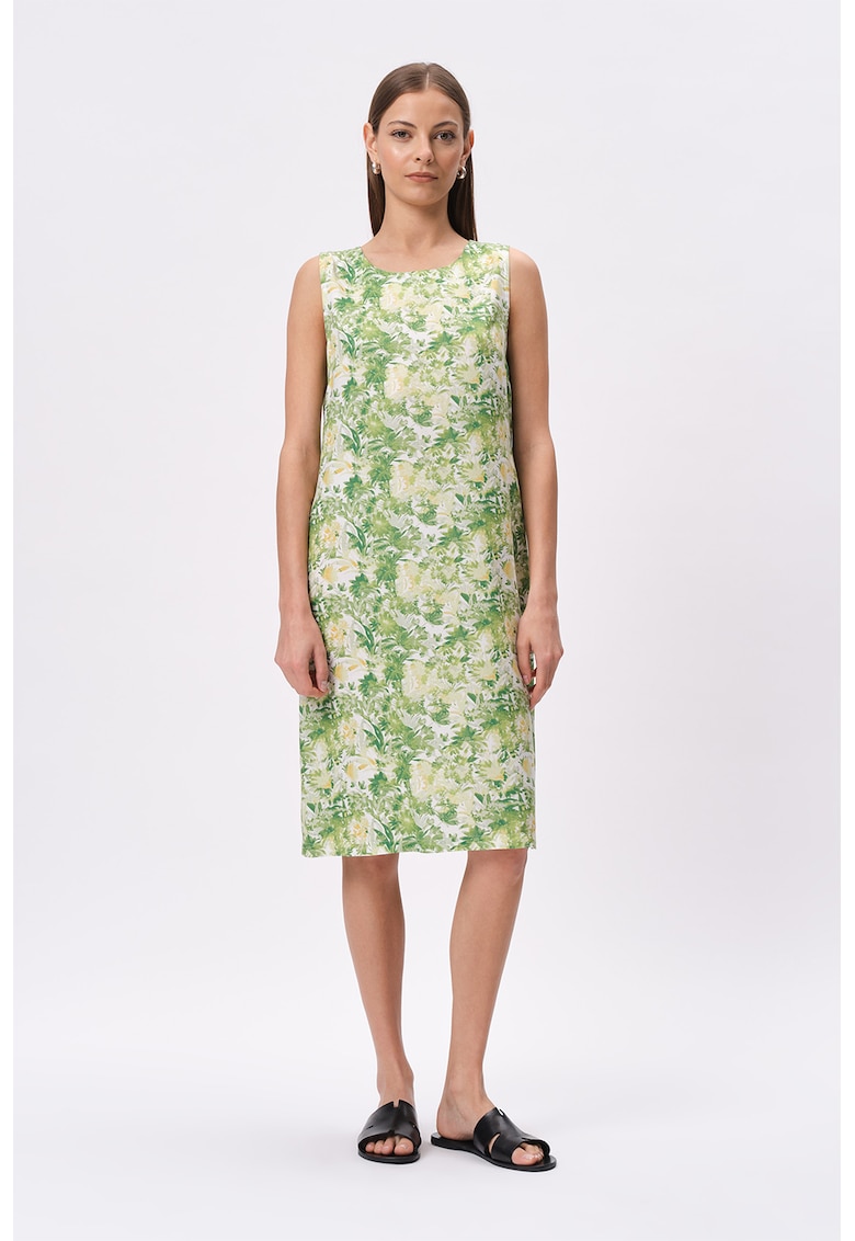 Rochie midi din amestec de in cu imprimeu