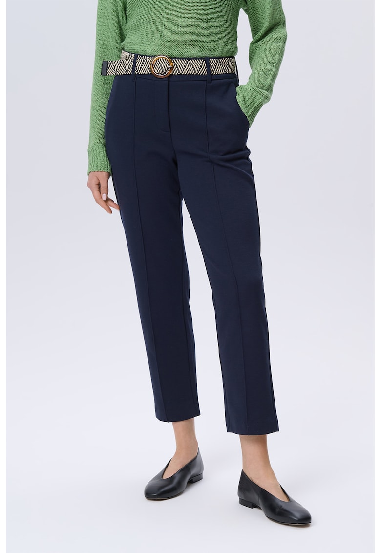 Pantaloni conici din amestec de in cu pensa frontala