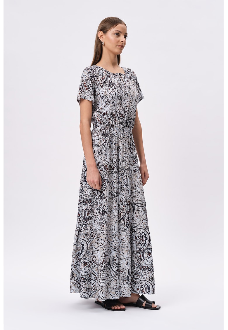 Rochie evazata din amestec de in cu imprimeu