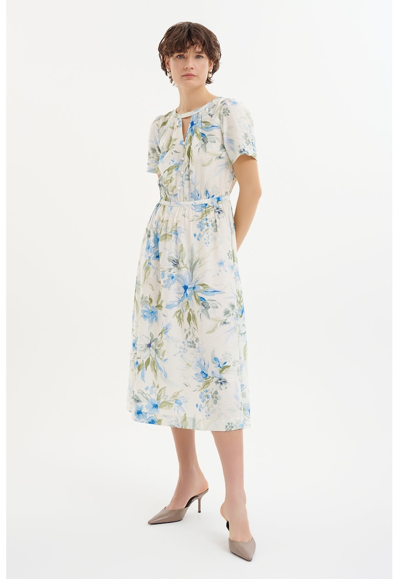 Rochie midi cu croiala in A si model floral