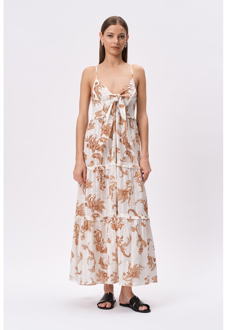 Rochie maxi evazata cu model si decolteu in V