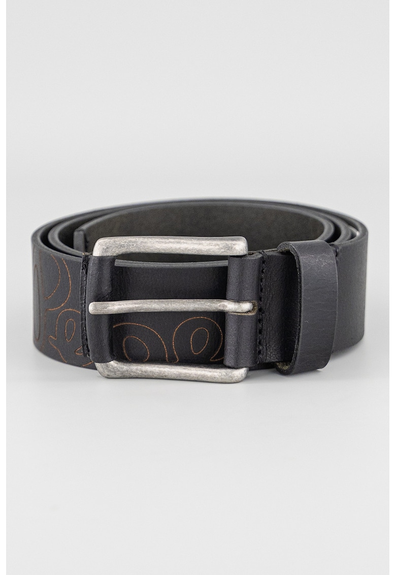 Curea de piele cu logo brodat - Negru