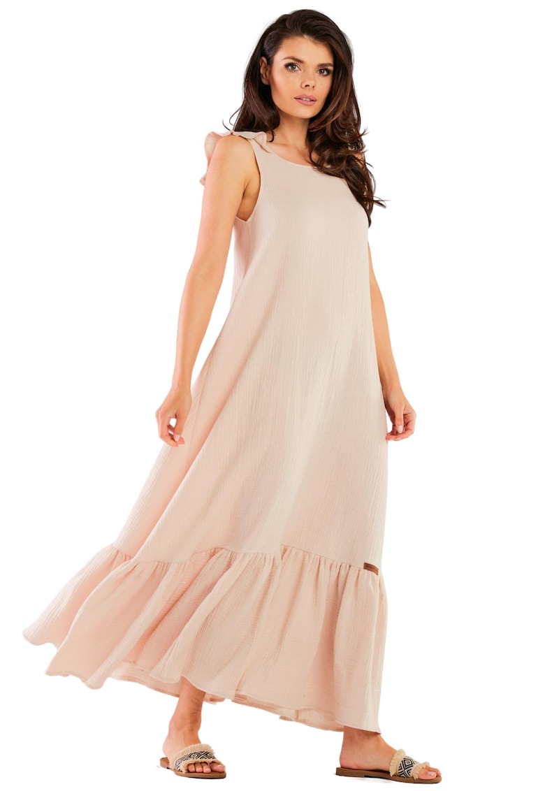 Rochie maxi M262 - Bumbac/Lycra - Bej