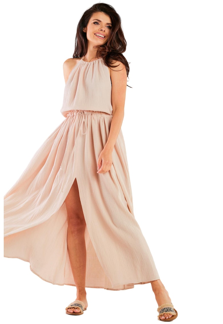 Rochie lunga M263 - Bumbac/Lycra - Bej